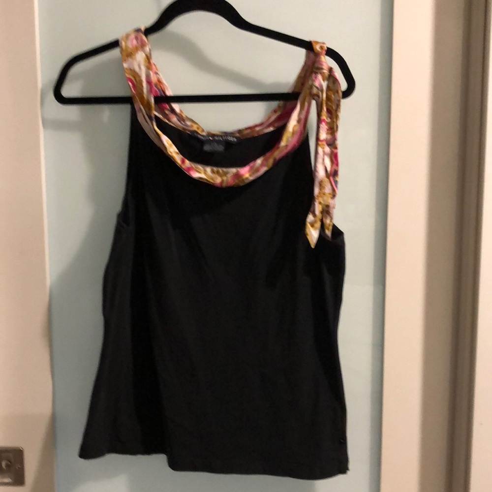 Tommy Hilfiger tank black with satiny multicolored neckline adjustable tie